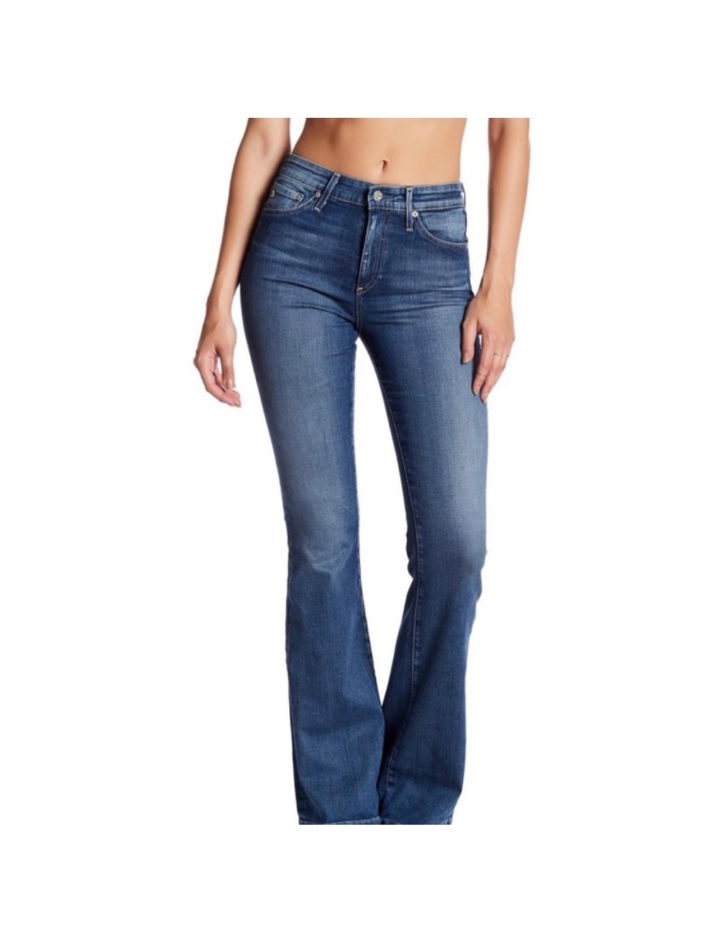 AG Adriano Goldschmied The Janis Dark Wash Flare Jeans Raw Hem